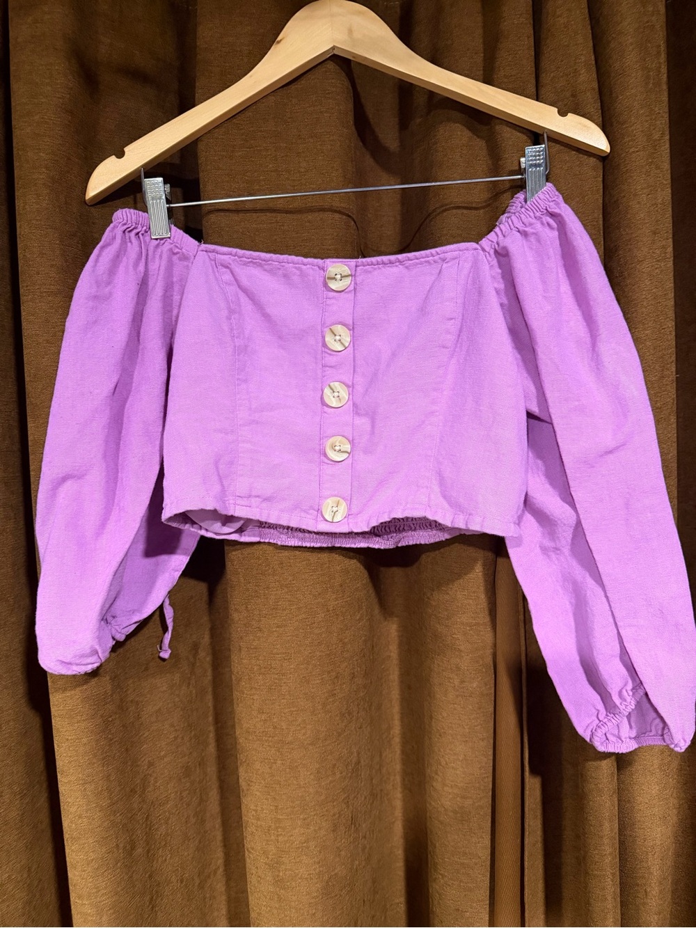American Eagle Off-Shoulder Button-Front Crop Top - Lavender